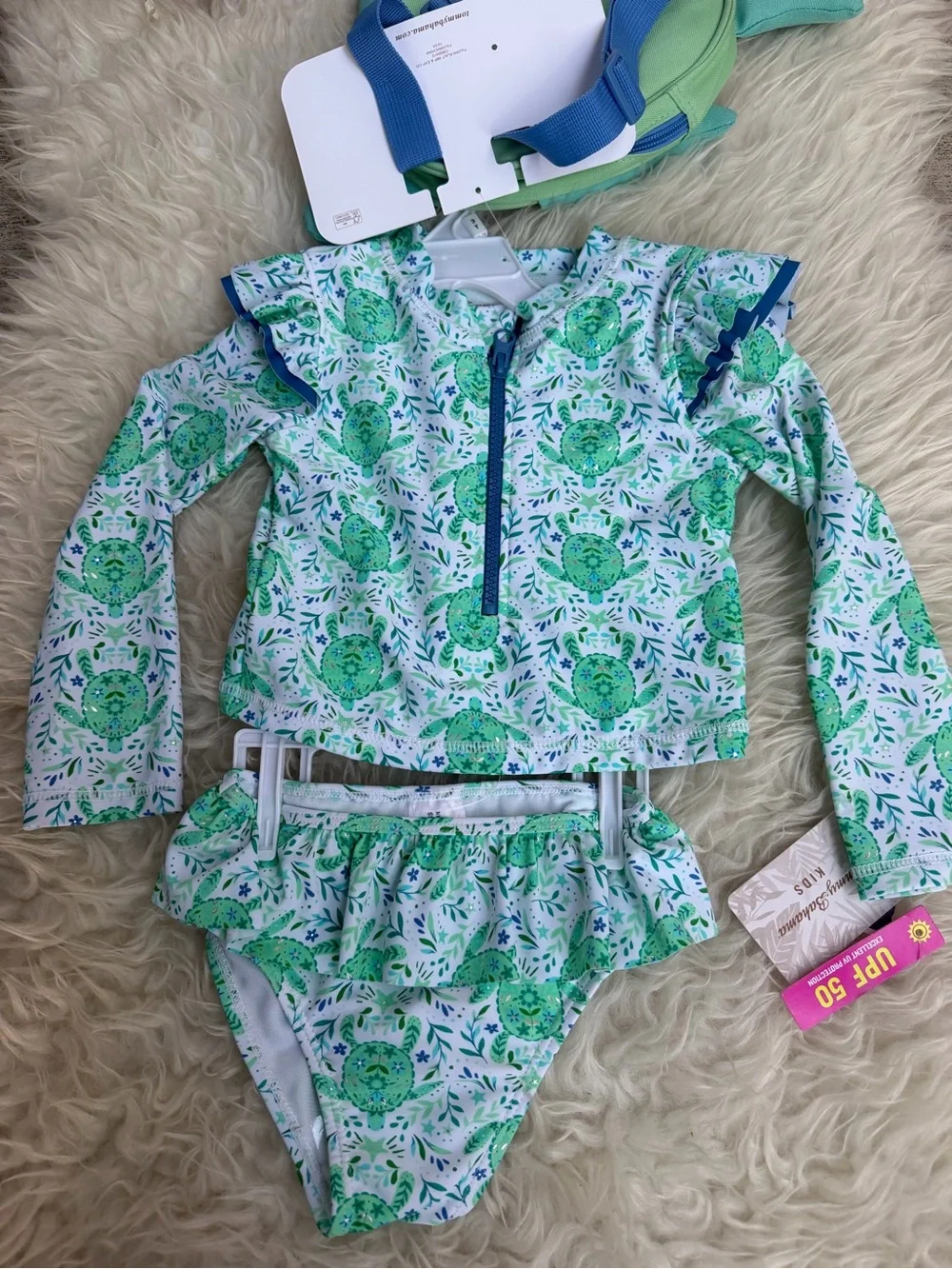 Tommy Bahama Green Floral Rash Guard Swimsuit Set - SPF 50